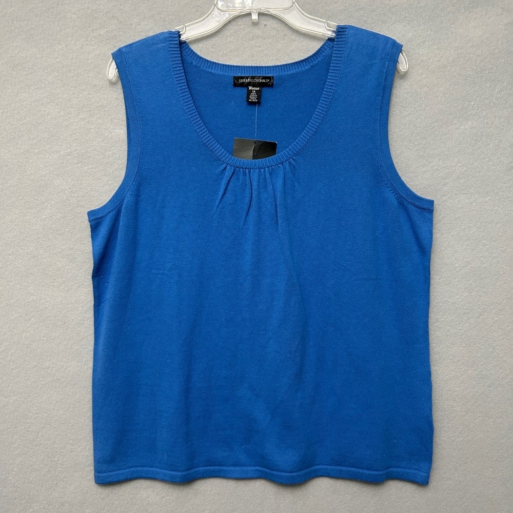 Designers Originals Womens 1X Sweater Vest Blue Vintage Cotton Cottagecore